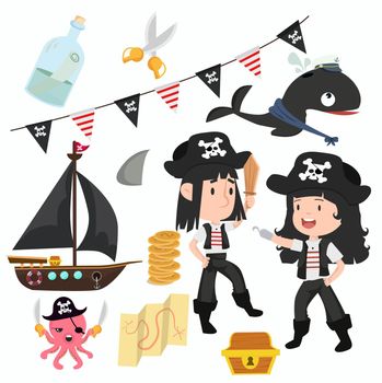 Cute of pirate accessories and symbols collection