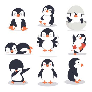 Cute little penguin different poses set