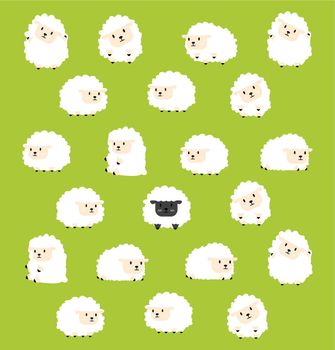 black little sheep between white sheep concept