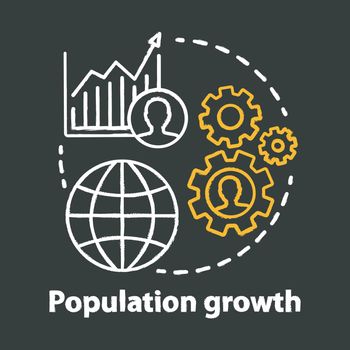 Population growth chalk concept icon. World human overpopulation idea. Increasing number of people. Demographic problem. Vector isolated chalkboard illustration