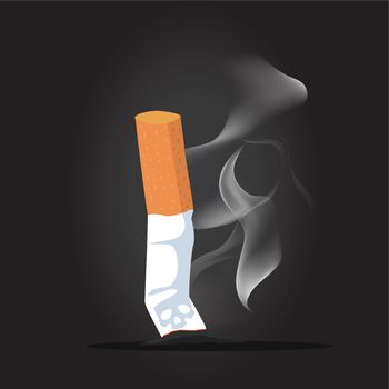 Cigarette butt with smoke background