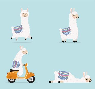 Cartoon llama and alpaca character set