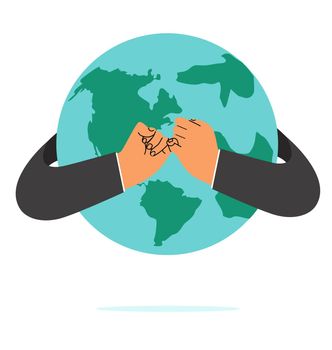 businessman hand Pinky promise with earth
