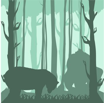 bear and gorilla  silhouettes  in the forest