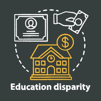Education disparity chalk concept icon. Educational inequality idea. School funding. Student loan, financial aid. Paid education. Vector isolated chalkboard illustration