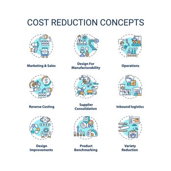 Cost reduction concept icons set