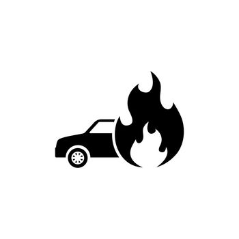 Burning Fire Car Flat Vector Icon
