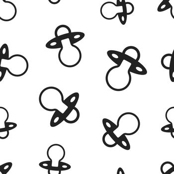 Baby pacifier seamless pattern background. Business flat vector illustration. Child toy nipple sign symbol pattern.