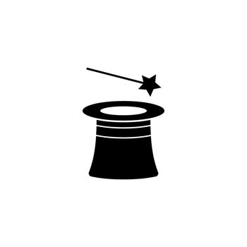Magic Hat and Wand Flat Vector Icon
