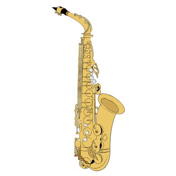 Saxophone isolated vector illustration on a white background. Alto saxophone sketch.