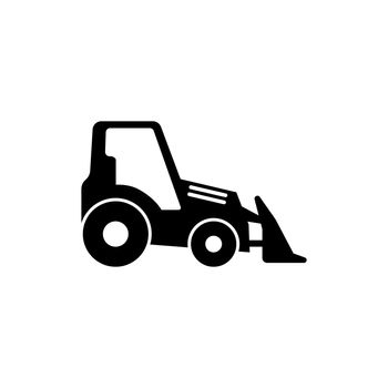 Tractor with Bucket, Bulldozer Flat Vector Icon