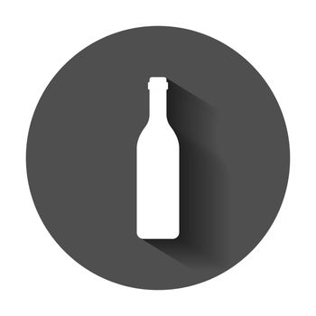 Wine bottle icon in flat style. Alcohol bottle illustration with long shadow. Beer, vodka, wine concept.