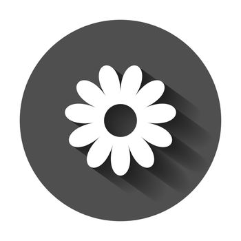 Chamomile flower vector icon in flat style. Daisy illustration with long shadow. Camomile sign concept.