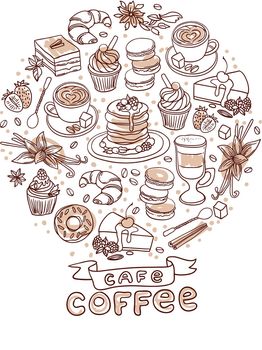 Beautiful hand drawn vector illustration coffee and sweets.