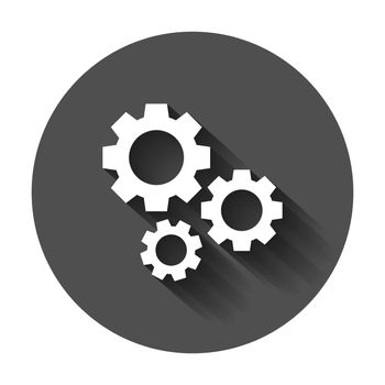 Gear vector icon in flat style. Cog wheel illustration with long shadow. Gearwheel cogwheel business concept.
