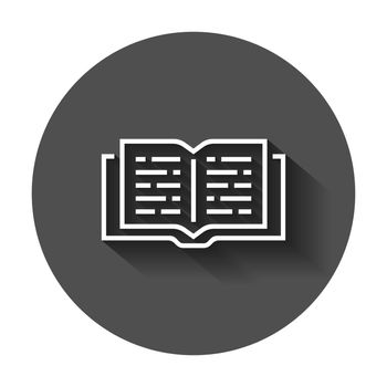 Open book icon in flat style. Text book illustration with long shadow. Education library business concept.