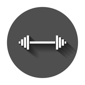 Dumbbell fitness gym in flat style. Barbell illustration with long shadow. Bodybuilding sport concept.