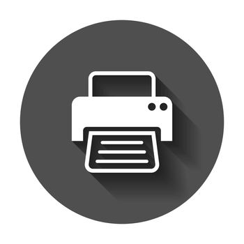 Printer icon. Vector illustration with long shadow. Business concept document printing pictogram.
