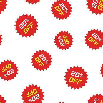 Discount sticker icon seamless pattern background. Business concept vector illustration. Sale tag promotion 20 percent discount symbol pattern.