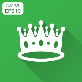 Crown diadem vector icon in flat style. Royalty crown illustration with long shadow. King, princess royalty concept.