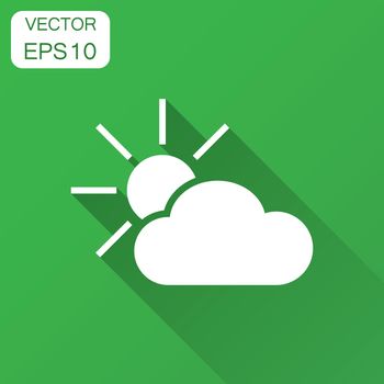 Weather forecast icon in flat style. Sun with clouds illustration with long shadow. Forecast sign concept.
