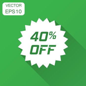 Discount sticker vector icon in flat style. Sale tag sign illustration with long shadow. Promotion 40 percent discount concept.