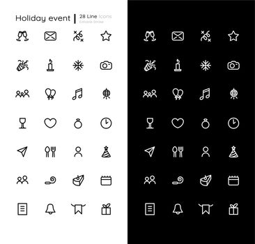 Holiday events linear icons set for dark and light mode