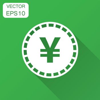 Yen, yuan money currency vector icon in flat style. Yen coin symbol illustration with long shadow. Asia money business concept.