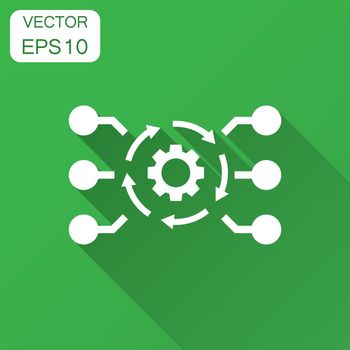 Algorithm api software vector icon in flat style. Business gear with arrow illustration with long shadow. Algorithm concept.