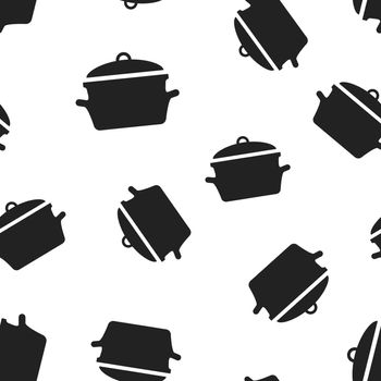 Cooking pan icon seamless pattern background. Business concept vector illustration. Kitchen pot saucepan symbol pattern.