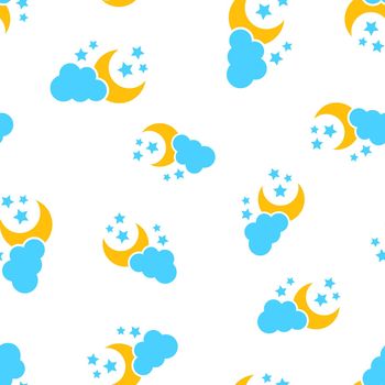 Moon and stars with clods icon seamless pattern background. Business concept vector illustration. Cloud, moon nighttime symbol pattern.