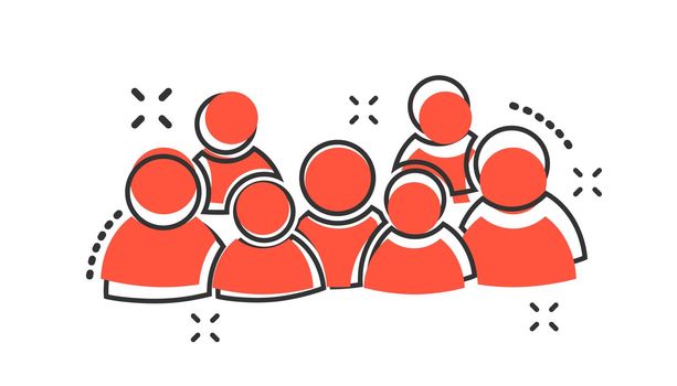 Vector cartoon group of people icon in comic style. Persons sign illustration pictogram. People business splash effect concept.