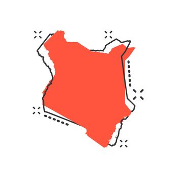 Vector cartoon Kenya map icon in comic style. Kenya sign illustration pictogram. Cartography map business splash effect concept.
