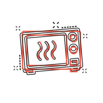 Vector cartoon microwave icon in comic style. Microwave oven sign illustration pictogram. Stove business splash effect concept.