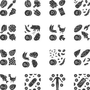 Vitamins glyph icons set