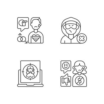 Cyber bullying linear icons set