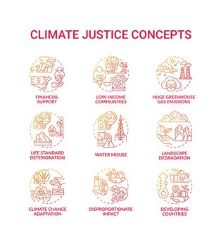 Climate justice concept icons set