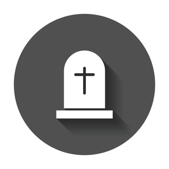 Halloween grave icon. Gravestone vector illustration. Rip tombstone flat icon with long shadow.