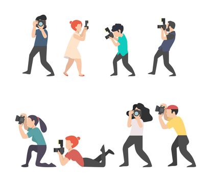 Photographers with digital camera set