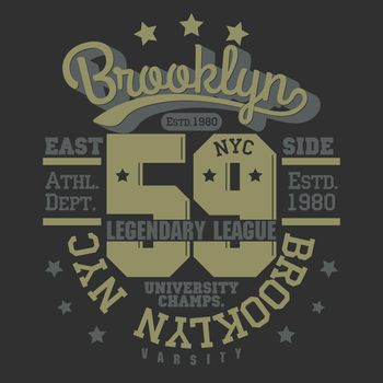 Brooklyn t-shirt graphics. New York athletic apparel design. Vector
