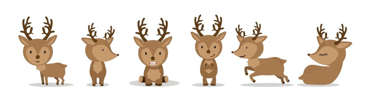 Cute Deers in flat style set on white background