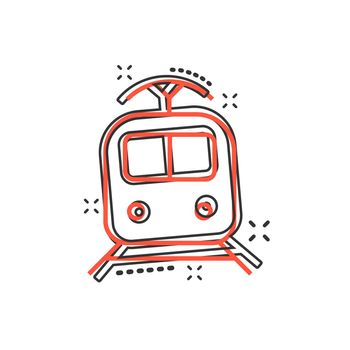 Vector cartoon train transportation icon in comic style. Train sign illustration pictogram. Transportation business splash effect concept.