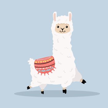 Cute alpaca  fluffy cartoon vector