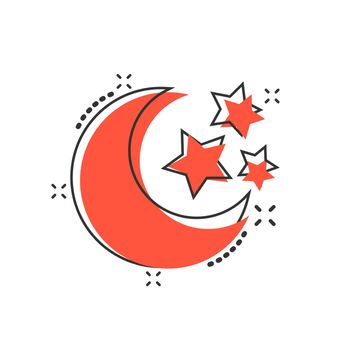 Vector cartoon nighttime moon and stars icon in comic style. Lunar night concept illustration pictogram. Moon business splash effect concept.