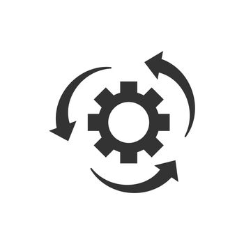 Workflow process icon in flat style. Gear cog wheel with arrows vector illustration on white isolated background. Workflow business concept.