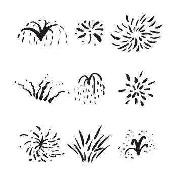 9 fireworks set in simple scandinavian style  for scrap booking, wrapping paper and creative design. Vector illustration. Isolated on white background