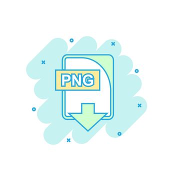 Cartoon colored PNG file icon in comic style. Png download illustration pictogram. Document splash business concept.