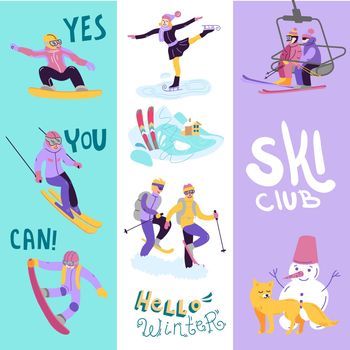 beautiful vector illustration ski club. Skiing, snowboarding and