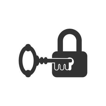 Key with padlock icon in flat style. Access login vector illustration on white isolated background. Lock keyhole business concept.