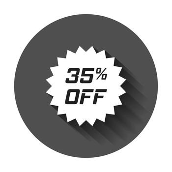 Discount sticker vector icon in flat style. Sale tag sign illustration with long shadow. Promotion 35 percent discount concept.